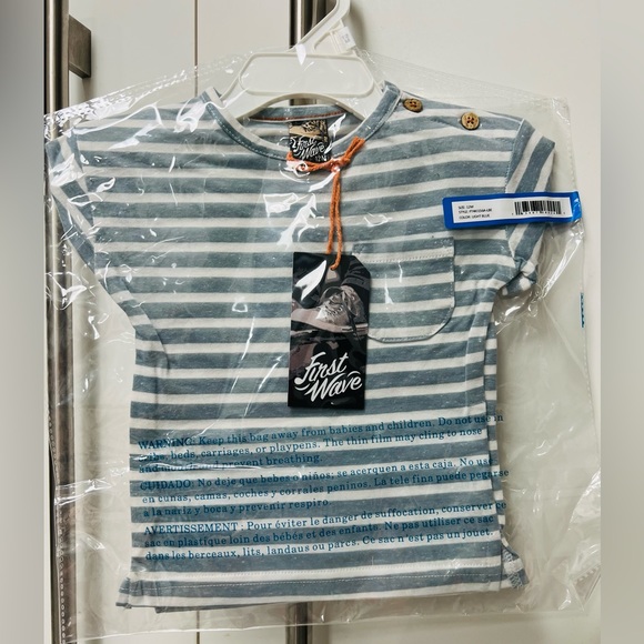 NWT First Wave Dillards Shirt Baby Blue/White Striped MSRP $18 Size: 12 mos - Picture 9 of 10